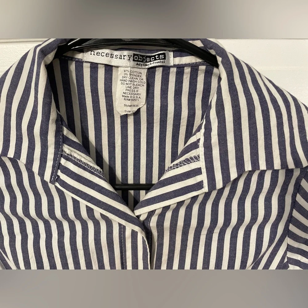 Small button-up blue and white stripe belted Necessary Objects dress - Picture 3 of 6